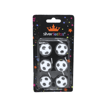 Vela de Aniversário Bola de Futebol c/ 6 unidades - Silver Festas