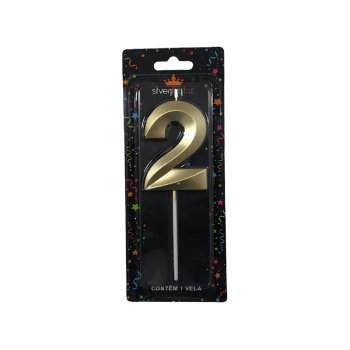 Vela de Aniversário Design Dourado N2 - Silver Festas