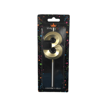 Vela de Aniversário Design Dourado N3 - Silver Festas