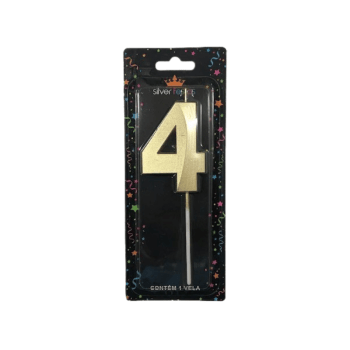 Vela de Aniversário Design Dourado N4 - Silver Festas