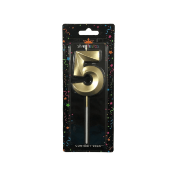 Vela de Aniversário Design Dourado N5 - Silver Festas