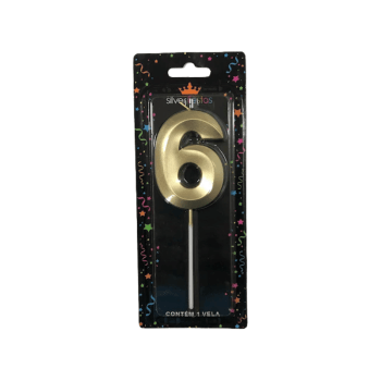 Vela de Aniversário Design Dourado N6 - Silver Festas
