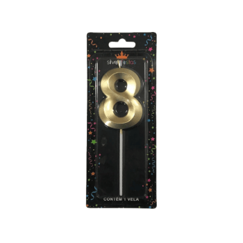 Vela de Aniversário Design Dourado N8 - Silver Festas