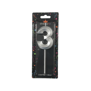Vela de Aniversário Design Prata N3 - Silver Festas