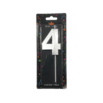 Vela de Aniversário Design Prata N4 - Silver Festas