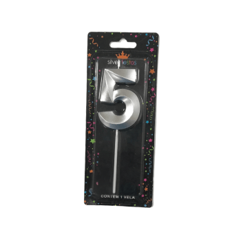 Vela de Aniversário Design Prata N5 - Silver Festas