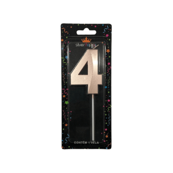 Vela de Aniversário Design Rosa Gold N4 - Silver Festas