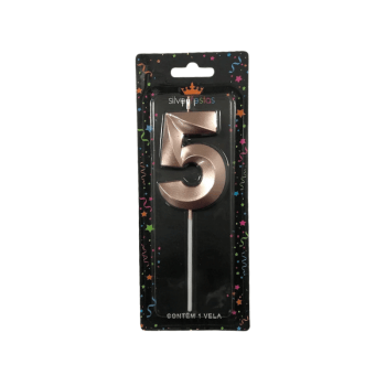 Vela de Aniversário Design Rosa Gold N5 - Silver Festas