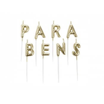 Vela de Aniversário Parabéns Dourada c/ 8 unidades - Silver Plastic