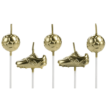Vela de Aniversário Futebol Dourada c/ 5 unidades - Silver Plastic