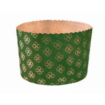 Forma de Panetone Kraft Verde Fiori Ouro 500g c/ 12 unidades - Sulformas