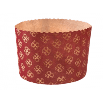 Forma de Panetone Kraft Vermelho Fiori Ouro 250g c/ 12 unidades - Ecopack