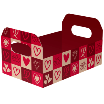 Cesta Caixote Corações Vermelho 22x14x12 cm - Ideia Embalagens