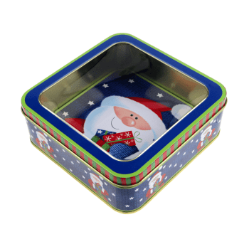 Lata Quadrada c/ Visor Noel Azul 15x15x5 cm - Zein