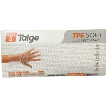 Luva TPE Soft Transparente s/ Pó Tamanho M - Talge